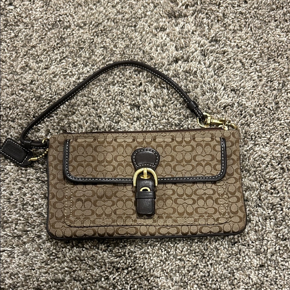 Coach Tan and Brown Signature Clutch